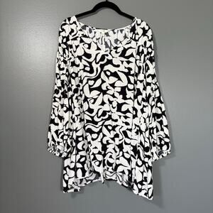 Terra & Sky Black & White Floral Boho Peasant Top - 3X 24/26 - Women's Plus Size